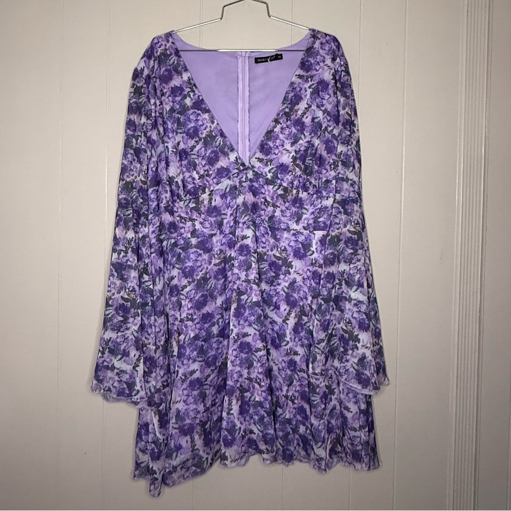 Double Crazy Plunge Floral Purple Dress with V-Neck